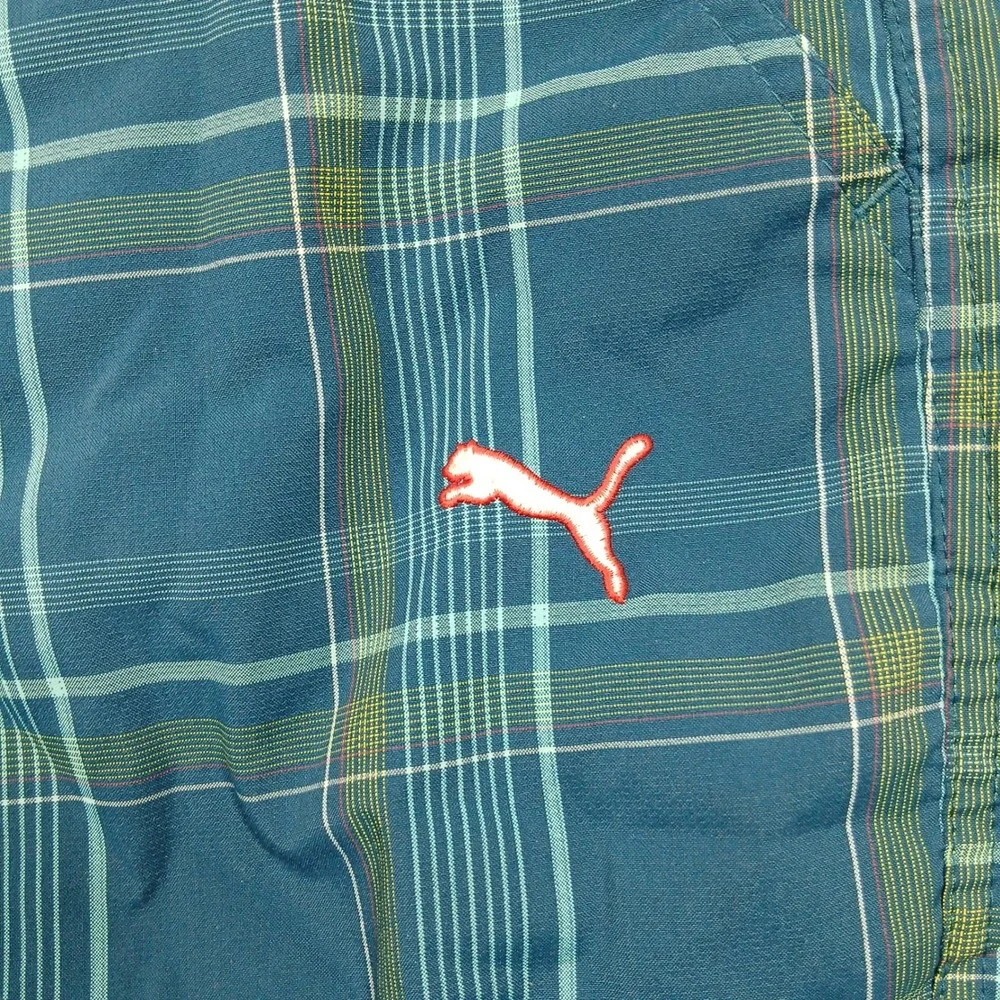 Puma Golf Shorts Men's 36 Blue‎ Plaid Performance Flat Front Casual